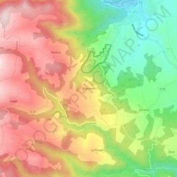 Mappa topografica Bonmorin, altitudine, rilievo