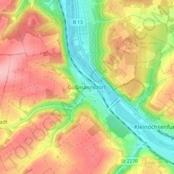 Mappa topografica Goßmannsdorf, altitudine, rilievo
