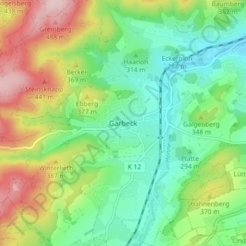 Mappa topografica Garbeck, altitudine, rilievo