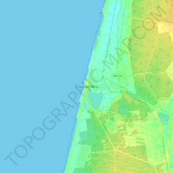 Mappa topografica Praia de Mira, altitudine, rilievo
