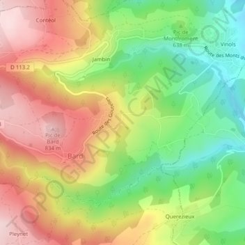 Mappa topografica Montchovet, altitudine, rilievo