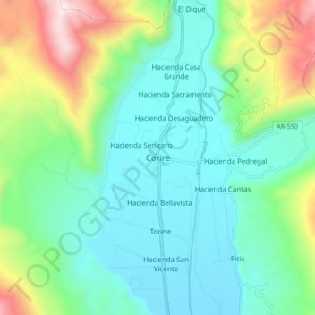 Mappa topografica Corire, altitudine, rilievo