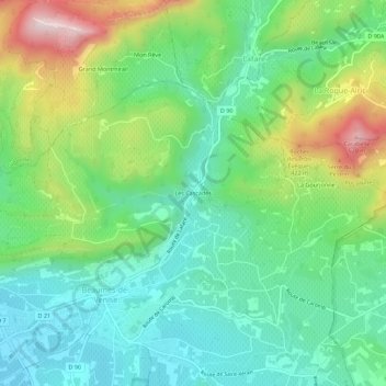 Mappa topografica Les Cascades, altitudine, rilievo