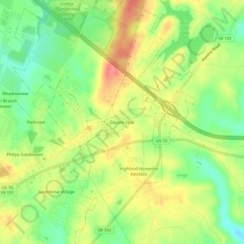 Mappa topografica Dayton Spur, altitudine, rilievo