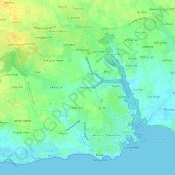 Mappa topografica Pont Leverien, altitudine, rilievo