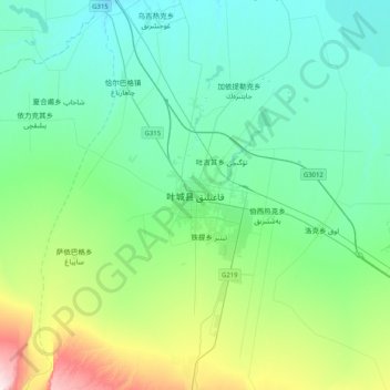 Mappa topografica 叶城县, altitudine, rilievo
