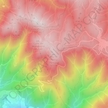 Mappa topografica Monte Pietra Pertusa, altitudine, rilievo