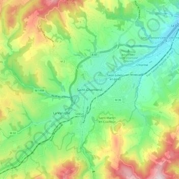 Mappa topografica Saint-Chamond, altitudine, rilievo