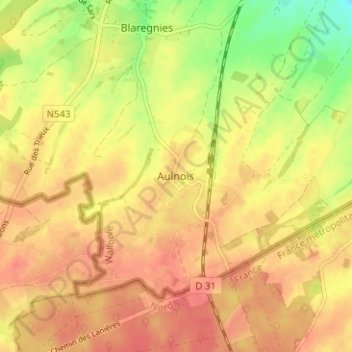Mappa topografica Aulnois, altitudine, rilievo