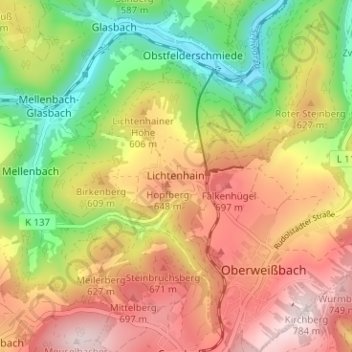 Mappa topografica Lichtenhain, altitudine, rilievo