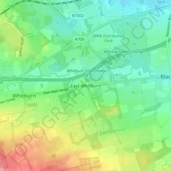 Mappa topografica East Whitburn, altitudine, rilievo