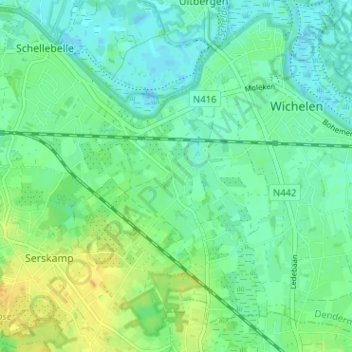 Mappa topografica Bruinbeke, altitudine, rilievo