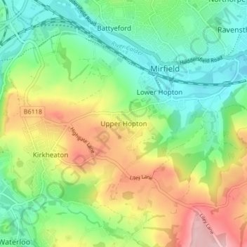 Mappa topografica Upper Hopton, altitudine, rilievo