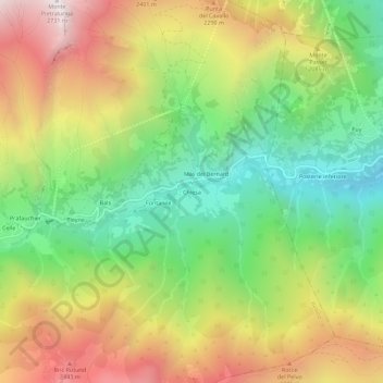 Mappa topografica Chiesa, altitudine, rilievo