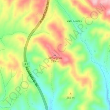 Mappa topografica Almargem, altitudine, rilievo