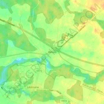 Mappa topografica Bekas, altitudine, rilievo
