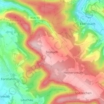 Mappa topografica Tennach, altitudine, rilievo