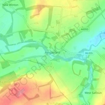 Mappa topografica Pencaitland, altitudine, rilievo