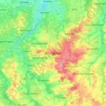 Mappa topografica Borgloon, altitudine, rilievo