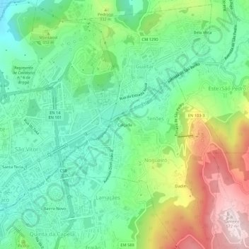 Mappa topografica Calçada, altitudine, rilievo