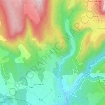 Mappa topografica Lozeron, altitudine, rilievo
