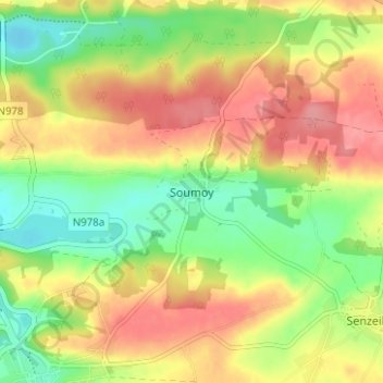 Mappa topografica Soumoy, altitudine, rilievo
