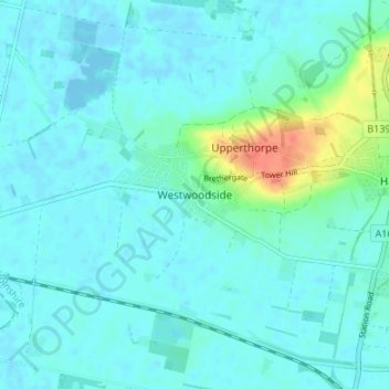 Mappa topografica Westwoodside, altitudine, rilievo