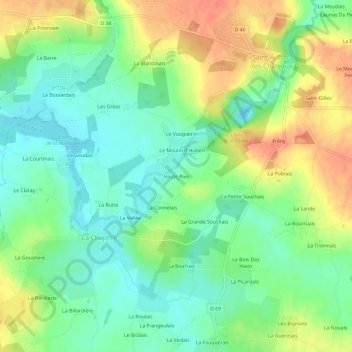 Mappa topografica Haute Rive, altitudine, rilievo
