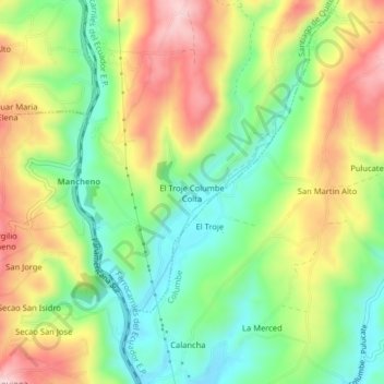 Mappa topografica El Troje Columbe Colta, altitudine, rilievo