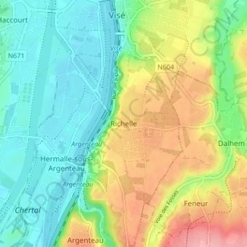 Mappa topografica Richelle, altitudine, rilievo