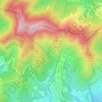 Mappa topografica Font del Mig, altitudine, rilievo