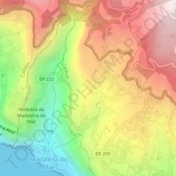 Mappa topografica Fajã e Eiras, altitudine, rilievo