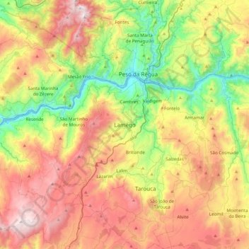 Mappa topografica Lamego, altitudine, rilievo