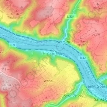 Mappa topografica St. Goar-Fellen, altitudine, rilievo