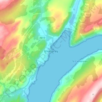 Mappa topografica Inveraray, altitudine, rilievo