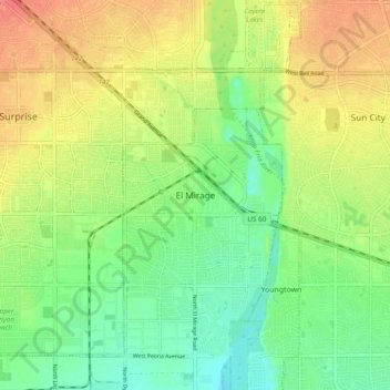 Mappa topografica El Mirage, altitudine, rilievo