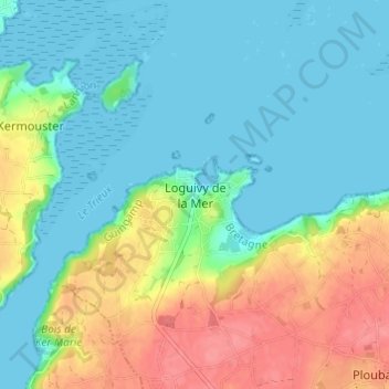 Mappa topografica Loguivy de la Mer, altitudine, rilievo