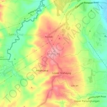 Mappa topografica Mahayag, altitudine, rilievo