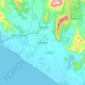 Mappa topografica Tecoman, altitudine, rilievo