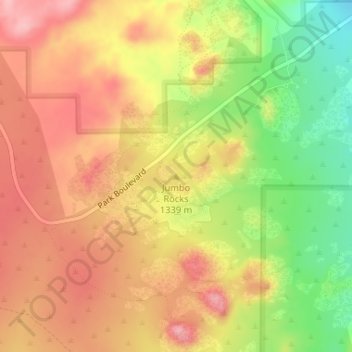 Mappa topografica Jumbo Rocks, altitudine, rilievo