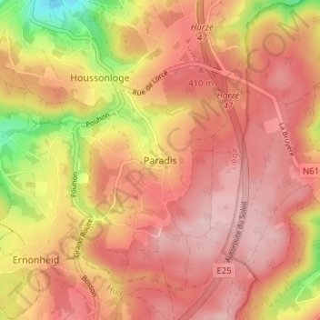 Mappa topografica Paradis, altitudine, rilievo
