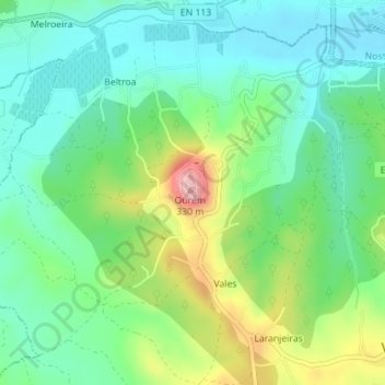 Mappa topografica Castelo de Ourém, altitudine, rilievo