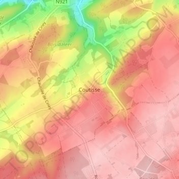 Mappa topografica Coutisse, altitudine, rilievo