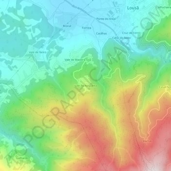 Mappa topografica Vale de Nogueira, altitudine, rilievo