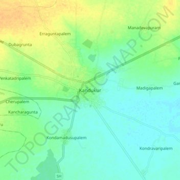 Mappa topografica Kandukur, altitudine, rilievo
