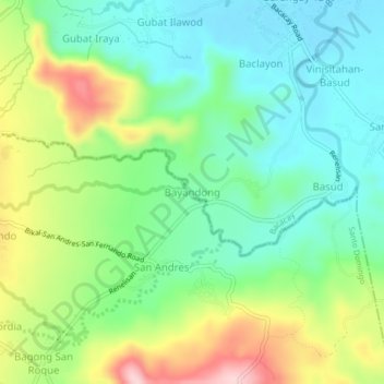Mappa topografica Bayandong, altitudine, rilievo