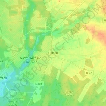 Mappa topografica Belsen, altitudine, rilievo