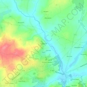 Mappa topografica Stang Dour, altitudine, rilievo