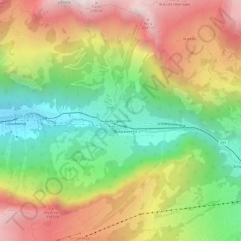 Mappa topografica Burglauenen, altitudine, rilievo