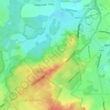 Mappa topografica Rodborough Common, altitudine, rilievo